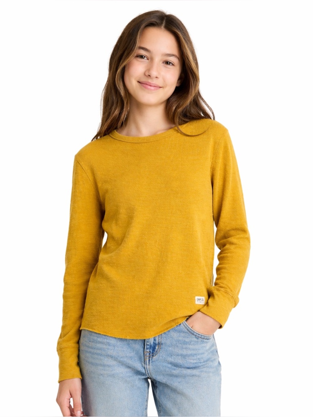 GAP Kids Mustard Yellow Thermal Waffle Knit Long Sleeve Top L 10-11
